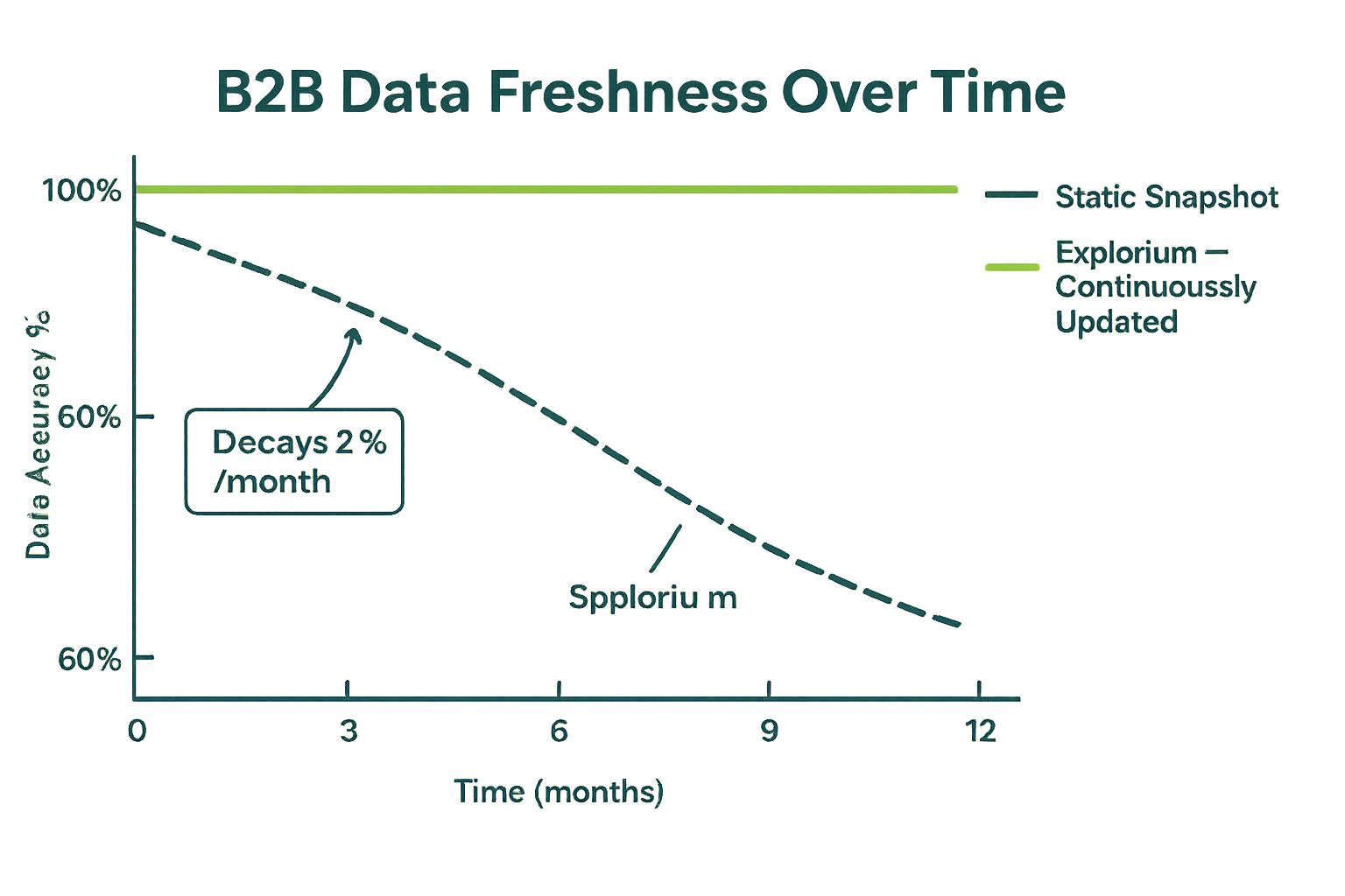B2B data freshness decay curve — static vs continuously updated