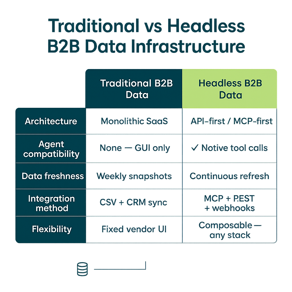 Traditional vs headless B2B data infrastructure comparison