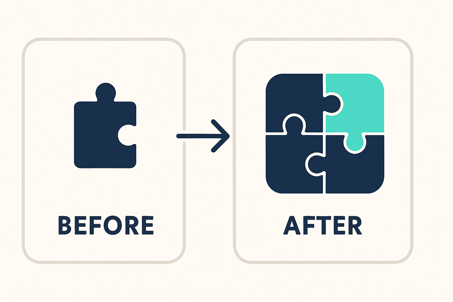Before and after view of cold email personalization: one disconnected scraped fact versus a complete picture built from several real signals